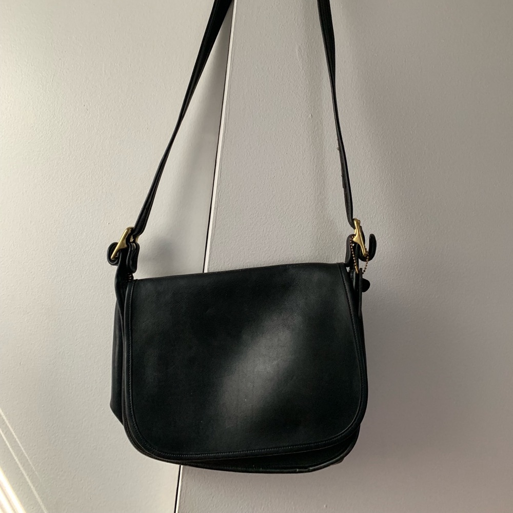 Coach Vintage Flap Over Black Leather Crossbody